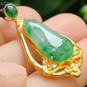 Wood & Metal Harmony Jade - Double Layer Type A Jadeite Fortune Pendant (Sku: 18kp117)