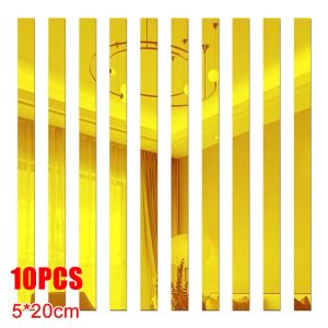 10pcs Gold 3D Acrylic Mirror Wall Stickers Stiker Dinding Cermin Akrilik Garis Langit-langit Strip Wall Sticker Interior Dekorasi