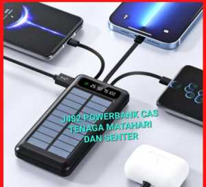 J482 ORI Powerbank Solar POWER BANK PANEL SURYA 10000 Mah Input USB matahari TENAGA SINAR SENTER LED