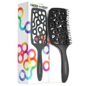 FRAMAR Professional Vented Hair Brush – Curved Hair Brush For Blow Drying Wet Paddle Brush For Hair Vent Brush For Blow Drying Wet Hairbrush For Women – Heat Resistant - Black