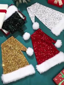 Sacesr Cosplay Supplies Solid Color Sequin Christmas Hat Long Comfortable Xmas Cap Plush 75cm Santa Claus Hat Holiday P9M4Y