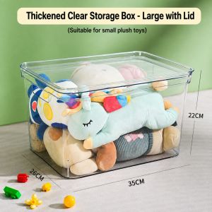 【Fireheart Warrior】 Clear Toy Storage Box with Lid Stackable Dustproof Organizer for Building Blocks Plush Toys Books