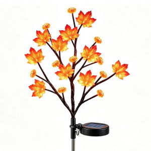 Upgraded Solar Fall Decorations Outdoor Waterproof Garden Pathway Lights 8 Modes Auto On Off 3D Pumpkin Maple Leaf Stake Lights for Thanksgiving Harvest Yard Decor