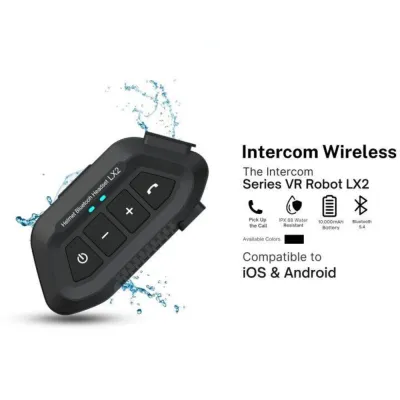 Intercom Headset Helm Bluetooth Auto Answer Call IP67 1200mAh - LX2 - Black