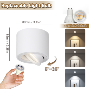 LED Surface Mounted Downlight 3 Color Adjustable Angle Replaceable Bulb GU10 Spotlight for Living Room Bedroom Home Deco Ceiling Lamp