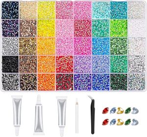 40 Colors Resin Jelly Rhinestones for Bedazzling 3mm 32000 Pcs Flatback Gems for Diamond Art， Bedazzler Kit with 3 Pcs 10ml B7000 Jewelry Glue for Nail Art Book and Makeup