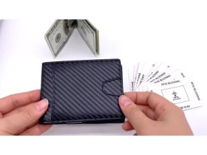 AE New Mens Carbon Fiber Pattern Dollar Clip   Best-selling short leather jacket RFID Anti-fraud wallet