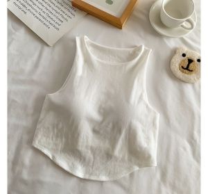 [BAZZAR] Fashion Nylon Sleeveless Tank Vest Solid Color Top With Chest Pads Women Croptop Sando Camisole