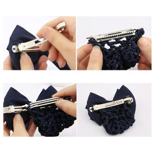 [haoh] Nurse Stewardess Hair Accessories Bowknot Stripe Net Bun Hair Cover Women Barrette Net Bun Crochet Net Bun Snood
