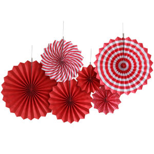 Red And White Paper Fan Paper Fan Set Paper Fans Flower Paper Fan Decoration Paper Flower Contains 6 For Birthday Accessories