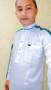 Baju koko Saudi Polyester kancing Import lengan panjang putih les tangan biru hitam abstrak / Baju Pria Muslim Elit Mewah Berkelas dan Berkualitas Alghin Exclusive 42