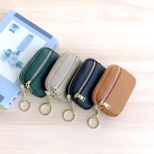Genuine Leather Mini Coin Purse Women Zipper Wallet with Key Ring Card Pocket