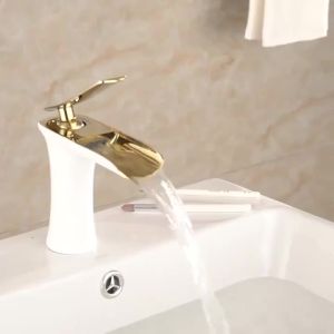 LDIES Waterfall Bathroom Basin Sink Faucets Hot Cold Tap Deck Mounted Water Mixer Crane Antique Bronze Chrome Finished ELM100 Q9H4K
