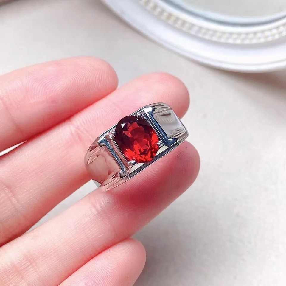 Uenjoyment 2ct Natural Garnet Stone Men Ring Wear Garnet Silver Ring for  Man 925 Silver Real Gems Stone Ring garnet ring for men garnet ring men  Mens