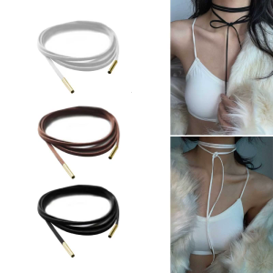 2pcs Adjustable Suede Bowknot Choker Neck Tie Chain Fashion Long Rope Necklace Elegant Clavicle Chain Necklace