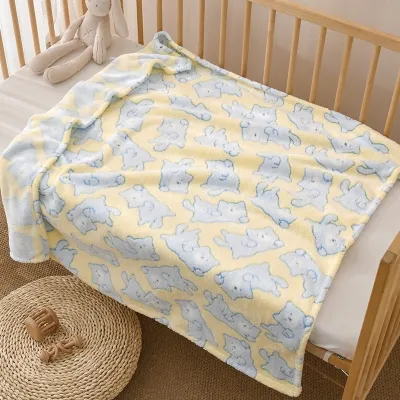 Baby Coral Fleece Blanket Cartoon Print Kid Air Conditioned Quilt Soft Warm Kindergarten Nap Blanket