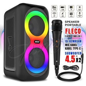 Speaker Bluetooth Karaoke Portable Free Mic KABEL RGB LED FLECO F-4295 | Salon Aktif Full Bass Termurah | Big Sound Audio System Wireles Extra Bass