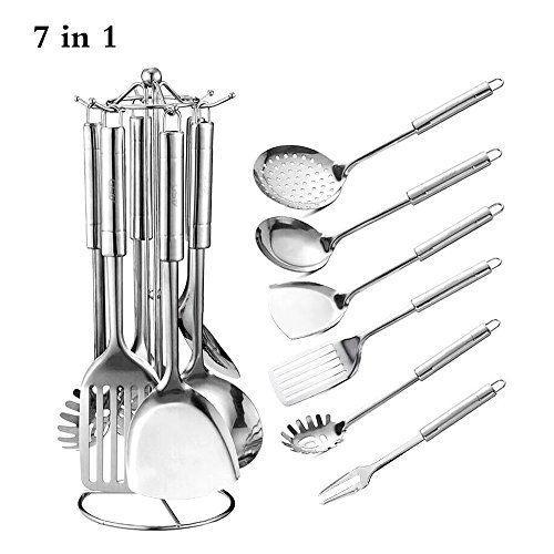 ACB 7piece Stainless Steel Kitchen Cooking Utensil Set with Stand