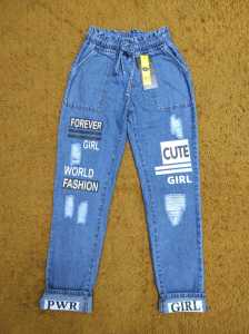 Boyfriend Ripped Jeans Pinggang Karet / Boyfriend Sobek Sablon Size 24-26