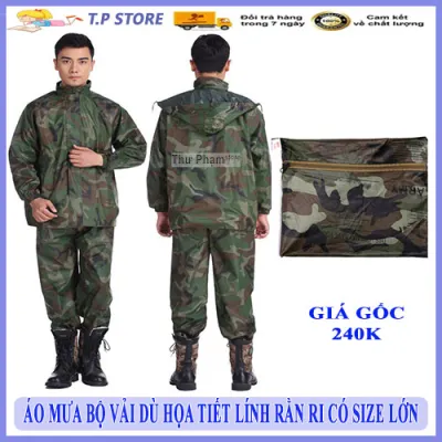 Áo Mưa Bộ Cao Cấp Vải Dù Họa Tiết Lính Rằn Ri Có Size Lớn - Áo Mưa Bộ Có Quần Và Áo Rời Tiện Lợi Dễ Di Chuyển Không Bị Vướn - Có Túi Đựng