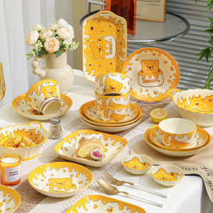 Bán lẻ Bộ Bát Đĩa Thương Hiệu Gosu họa tiết Gấu vàng Honey đáng yêu chất men sáng bóng