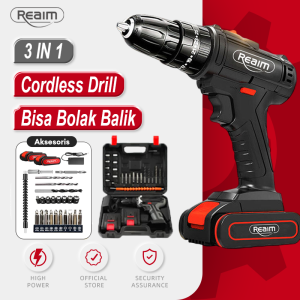 REAIM 2 Bor Baterai Impact Cordless - Bor Beton & Tembok Torsi Kuat Set Lengkap untuk DIY dan Profesional