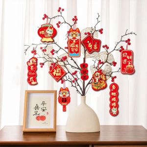 MKEB 16Pcs เล็กๆน้อยๆ จี้พืชบอนไซที่อยู่ในกระถาง สร้างสรรค์และสร้างสรรค์ สีแดงเเดง ของตกแต่งแบบแขวนขนาดเล็กรูปตัวละครความสุข ปีของมังกรแขวนแท็ก แบบดั้งเดิมดั้งเดิม โคมไฟแขวนตกแต่ง ตรุษจีนปี2024