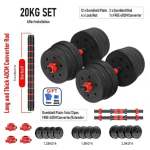 8 In 1 Dumbbell Set Adjustable 10~20Kg Dumbell Set Exercise Gym Equipment Workout (Free Gloves)