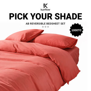 KUNFLOW Reversible Cotton Bedsheet Set | 980TC & 1000TC AB Design | Soft Cooling Comfort