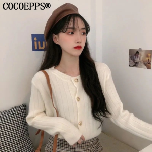 Cocoepps Áo len nữ ngọt ngào làm trắng giản dị Hàn Quốc mới trùm đầu Áo cardigan dệt kim 新年衣服 2024 女装