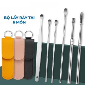 Bộ Dụng Cụ Lấy Ráy Tai Inox 6 Món Có Túi Da PU – An Toàn Tiện Lợi Tái Sử Dụng Nhỏ Gọn Mang Theo - Happy Home 4U