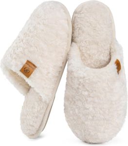 EverFoams  Womens Plush Slip-On Slippers Warm Comfortable Soft Lightweight Memory Foam Indoor Home Shoes