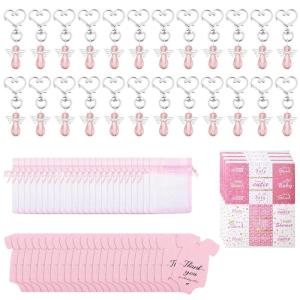 24 cái Móc Khóa Thiên thần với Thiệp cảm ơn và dây rút organzas túi cho tiệc mừng bé chào đời bên sự kiện ủng hộ