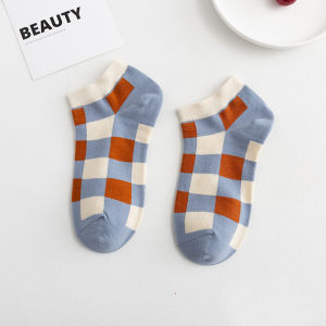 Harajuku Plaid Striped Blue Low Cut Socks Women Cotton Summer Best Cute Japanese Elastic Cozy Female Ankle Socks No Show Socks Fashion
