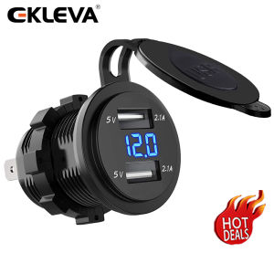 EKLEVA Dual USB Port 12V/24V Waterproof Motorbike Motorcycle Handlebar Charger 5V 2.1A Adapter Power Supply Socket for Phone Mobile