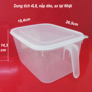 Hộp nhựa đựng thực phẩm sx tại Nhật trong suốt có nắp dẻo và quai cầm dung tích 4L8. D045