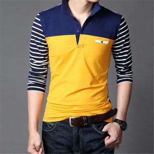 TFETTERS Spring Autumn Casual Men Long Sleeve T-shirt Cotton Elastic Slim Fit Dress T Shirt Men V-Neck Stripe Men Tops & Tees2026