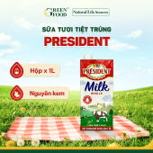Sữa Tươi Không Đường President Whole Milk Nguyên Kem Tiệt Trùng 1L - Độ Béo Cao 3.6% Nhập Khẩu Chính Hãng từ Châu Âu