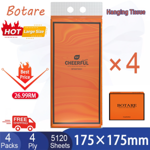 【4 Packs】Botare Hanging Facial Tissue 4-Ply 5120 Sheets Tisu Muka Gantung 100% Pure Wood Pulp Soft Thick Large Size for Home Use