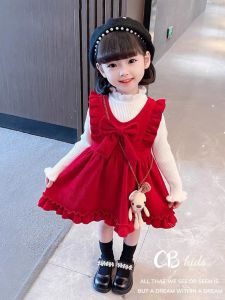 [K2]Váy nhung tăm 3 chi tiết bé gái 11-20kg