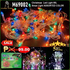 CLASSIC AUDIO Christmas Led Light 80L Xmas Light ASSORTED COLOR (M69002) Super High Performance Transparent wire Christmas Light Linkable ( No Sound )