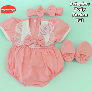 Body thiết kế cho bé gái sơ sinh mặc đầy tháng thôi nôi kèm phụ kiện chất lụa mềm mát Bodysuit cho bé gái Đầm đầy tháng Body Sơ Sinh Body Đẹp