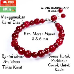 Gelang Tangan Wanita Bracelets Batu Beads Manau Ungu Terong Dirangkai Dengan Karet Rantai Stainless Tahan Karat Kado Hadiah Terbaru