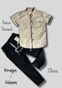 Kemeja anak laki-laki plus celana cinos premium cream setelan kemeja laki-laki