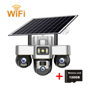 15MP HD Solar CCTV Camera Video Surveillance Outdoor 10x Zoom 3 Lens PTZ Turning WiFi IP Camera PIR Detection Surveillance Cam