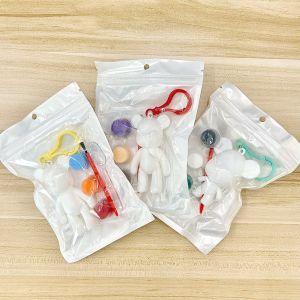 ชุดระบายสีรูปปั้นหมี พร้อมพวงกุญแจ DIY คละสี คละไซส์ เซ็ต 5  10 ชิ้น (พร้อมส่งในไทย)