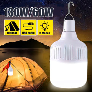 60W/130W Outdoor Bulb USB Rechargeable LED Emergency Lights Portable Tent Lamp Battery Lantern BBQ Camping Light for Patio Porch Garden