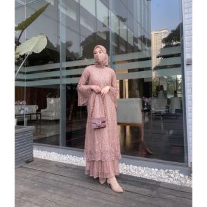 Gella Maxy Dress Brukat Tile Dotty Terbaru M L XL / Gamis Bruka Gamis Modern / Kebaya Modern / Gamis Brukat Tile Import Terbaru / Gaun Pesta Wanita/ Gamis Brukat Kondangan