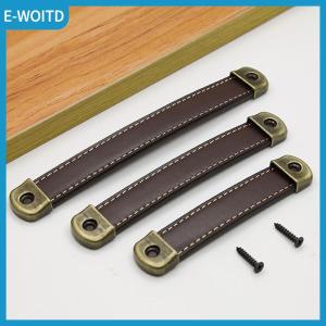 【E-WOITD】 Furniture Handles Cowhide Wardrobe Drawer Door Pull Leather Kitchen Cabinet Handles Hardware Door Handle