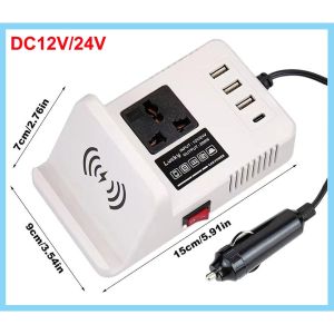 Car Inverter 12V 24V to 220V power converter 6 Usb Ports Multi-function socket charger Inverter Power Supply Inverter